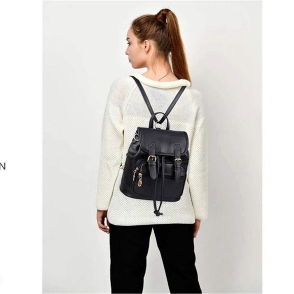 cute black mini backpack YiXiamo Buckle Tiny Small Pack Bag For Woman (black) PU leather Small Backpack Cute Black Leather
